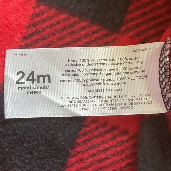 Carters Children’s Red/Black Plaid Sweatshirt. Size 24 Months. Used. - Picture 7 of 7